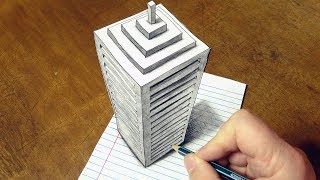 How To Draw A 3d Skyscraper On Line Paper [upl. by Nittirb]