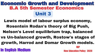 BA 5th Semester Economics Unit 3 Lewis model Theory of Big Push Nelsons Level equilibrium trap [upl. by Akiemehs]