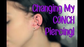 Changing My CONCH Piercing  First Time [upl. by Eerual]