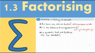 13 Factorising Pure 1  Chapter 1 Algebraic expressions [upl. by Ijneb]