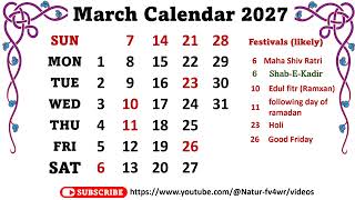 March Calendar 2027 marchcalendar2027 [upl. by Eckhardt]