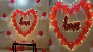 Valentine Decoration Heart Shape Balloon Decoration Ideas l Simple amp Easy Surprise Room Decor Ideas [upl. by Acenom]