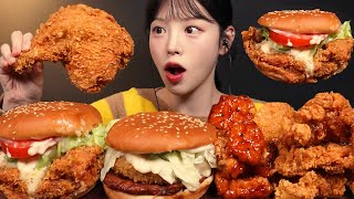 SUB한입만 실패미친 크기의 슈퍼싸이버거 먹방🍔맘스터치 후라이드 통다리 빅싸이치킨 새우불고기버거까지 꿀조합 리얼사운드 Burger Mukbang Asmr [upl. by Kwapong]