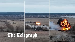 Russian helicopter shot down over Ukraine [upl. by Wolbrom]