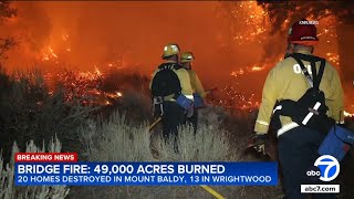 Bridge Fire destroys dozens of homes becomes largest active wildfire in California [upl. by Naquin501]