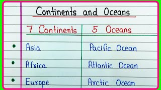 Continents and Oceans Name  Learn seven Continents and five Oceans Name  All continents and Oceans [upl. by Sollars]