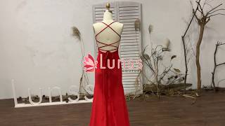 Customized elegant ruby velvet prom evening dress with crisscross back [upl. by Murray666]