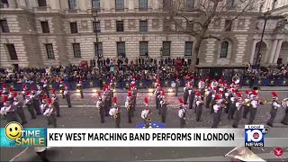 Key West marching band performs in London for New Years Day parade [upl. by Bartolemo]