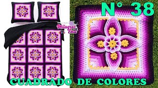 Como tejer el Cuadrado o muestra de colores N° 38 a crochet para colchas y cojines paso a paso [upl. by Mariann]