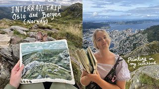 Solo Interrail trip Oslo amp Bergen Norway  painting Bryggen and mountains in my sketchbook 🏔️🎨 [upl. by Anyl]