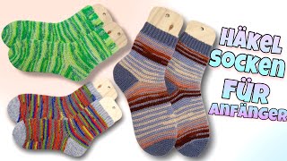 Socken häkeln für Anfänger  mit Sockengarn  jede Größe [upl. by Aicilef]