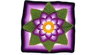 Como tejer el Cuadrado de colores N° 45 o muestra con flor en 3D a crochet para colchas y cojines [upl. by Martelle862]