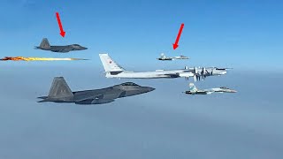 US F22 Intercepts Russian TU95 Bomber Escorted by Two SU35 [upl. by Dennard373]