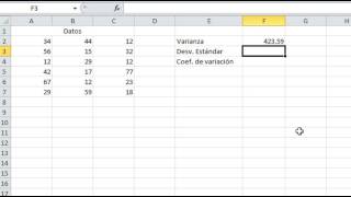 Varianza desviación estándar y coeficiente de variación en Excel [upl. by Dagna]