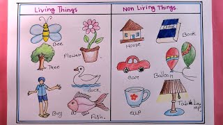 How To Draw Living Things And Non Living ThingsLiving Things Drawing [upl. by Haggar]