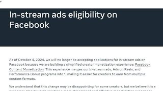 Instream Ads Eligibility on Facebook [upl. by Esiuolyram448]