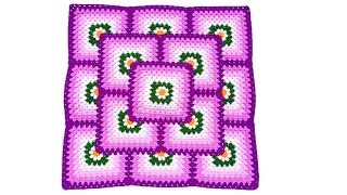 Como tejer el Cuadrado o muestra de colores N° 67 a crochet para colchas y cojines paso a paso [upl. by Anerres]