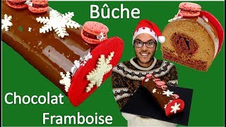 recette BUCHE DE NOEL CHOCOLAT FRAMBOISE  chocolate raspberry Christmas yule log EN subs [upl. by Lerad]