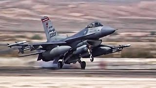 F16 Fighter Jets Preflight  TakeoffLanding At Nellis AFB [upl. by Mattland]