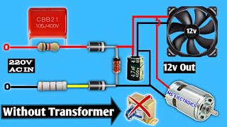 Convert 220v Ac to 12v Dc without transformer  Make a 12v dc power supply  220v to 12v converter [upl. by Nayra248]