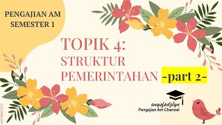 PENGAJIAN AM SEMESTER 1 TOPIK 4  STRUKTUR PEMERINTAHAN part 2 [upl. by Rosinski]