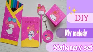 How to make My melody stationery set at homeDiy sanrio stationery itemsback to school craft [upl. by Mines]