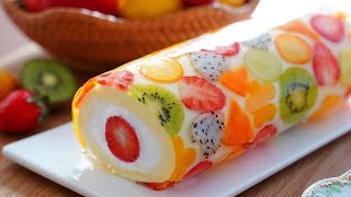 아름다운 과일 젤리 롤케이크  Beautiful Fruit Jelly Roll cake 🍓🥝🍊🍋🥭🍇  컵 계량 [upl. by Codding]