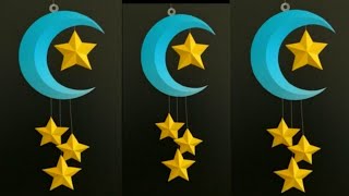 Star amp Moon Wall Hanging  Paper Craft  Wall Hanging Craft Ideas  Colour paper Craft Paper Crafts [upl. by Ssyla]