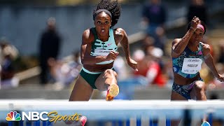 Jasmine CamachoQuinn bests Keni Harrison Tia Jones in 100mH  NBC Sports [upl. by Hortensia]