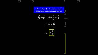 4 89  29   Subtract the fraction from the mixed number with like denominatorsno borrowing [upl. by Narmi]