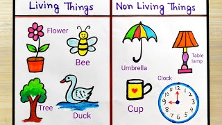 Living and non living things science project drawing  How to draw of living and nonliving things [upl. by Boycey292]