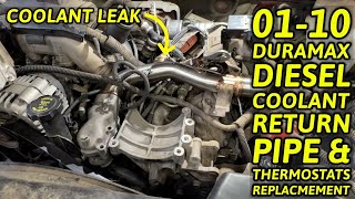 0110 ChevyGMC Duramax Diesel Coolant Return Pipe amp Thermostats Replacement HowTo [upl. by Emyam949]