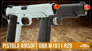 Apresentando a Pistola de Airsoft GBB Green Gas R28 M1911 Warrior  Ventureshop [upl. by Tterag375]