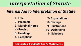 Internal Aid of Interpretation of Statutes  Interpretation of Statues LLB Notes PDF [upl. by Elleryt]