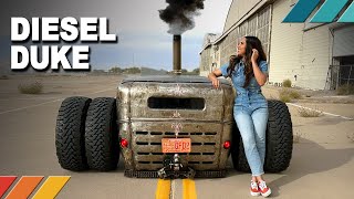 DIESEL DUKE Compound Turbo 12 Valve Cummins 1930 Ford Model A Rat Rod on Dually Mud Terrains  EP31 [upl. by Cila]