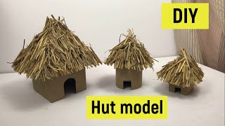 How to make a hut model  Miniature hut model  Village hut making  cardboard hut model  Jhopdi [upl. by Kareem453]