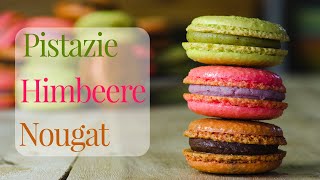 Ein Macaron drei Ganache Füllungen  Nougat Himbeere und Pistazie [upl. by Simmie617]