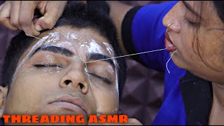 Eyebrows Threading by Barber Girl Pakhi  Forehead Tapping amp Neck Cracking  Threading ASMR [upl. by Anderea]