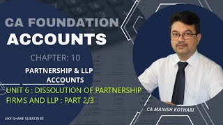 CA FOUNDATION  ACCOUNTING  CHAPTER 10  PARTNERSHIP amp LLP  UNIT 6 DISSOLUTION OF PARTNERSHIP FIRM [upl. by Aicirtam]