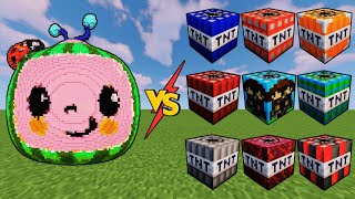 Cocomelon vs POWERFUL TNT in Minecraft  Logo vs TNT [upl. by Aicatan]