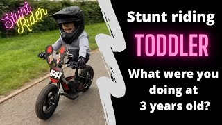 Stunt riding motorbikes at 3 years old  bike tricks with rockstarharley [upl. by Eserehs]