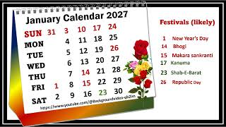 January Calendar 2027 januarycalender2027 [upl. by Fondea]