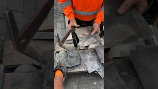 Cutting slate with a traditional slating hammer construction roofing slate slating asmr tools [upl. by Eelarat]