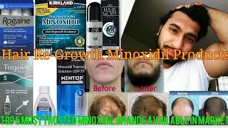 Best Minoxidil Products For Hair Regrowth  Top 5  Rogaine  Kirkland  Mintop 5  Tugain 5  Livon [upl. by Buyers]