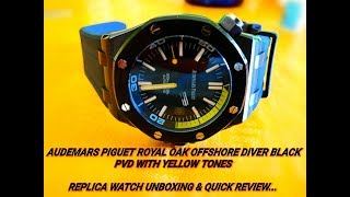 REPLICA AUDEMARS PIGUET ROYAL OAK OFFSHORE DIVER PVD WITH YELLOW TONES [upl. by Esilegna736]