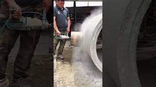 Drilling process of cement concrete pipes with water mill drill [upl. by Oiromed]