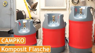 CAMPKO Komposit Gastankflasche mit Füllstop  leichteste Flasche für Propan 5 8 14 KG  LPG tanken [upl. by Anilahs625]