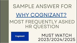 WHY COGNIZANT SAMPLE ANSWER TO THIS QUESTION 2024  2025  HR QUESTION  COGNIZANT PLACEMENT [upl. by Fraya279]