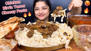 SPICY CHICKEN BIRRIA TACOS WITH SPICY CHICKEN GRAVY AND CREAMY CHEESY WHITE SAUCE PASTA  MUKBANG [upl. by Delphina888]