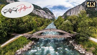 Der Fluss Landquart in der Region Landquart Switzerland 4k by Air Drohnenflug [upl. by Neladgam940]